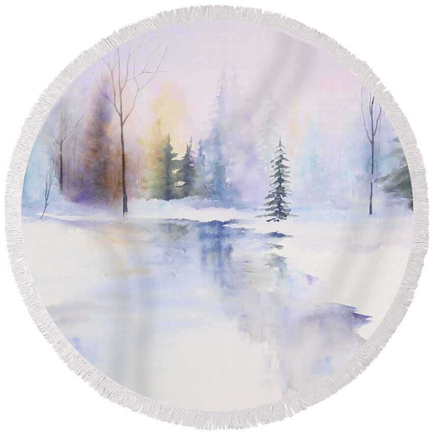 Winter Round Beach Towel featuring the painting Winter Wonderland by Brenda Beck Fisher