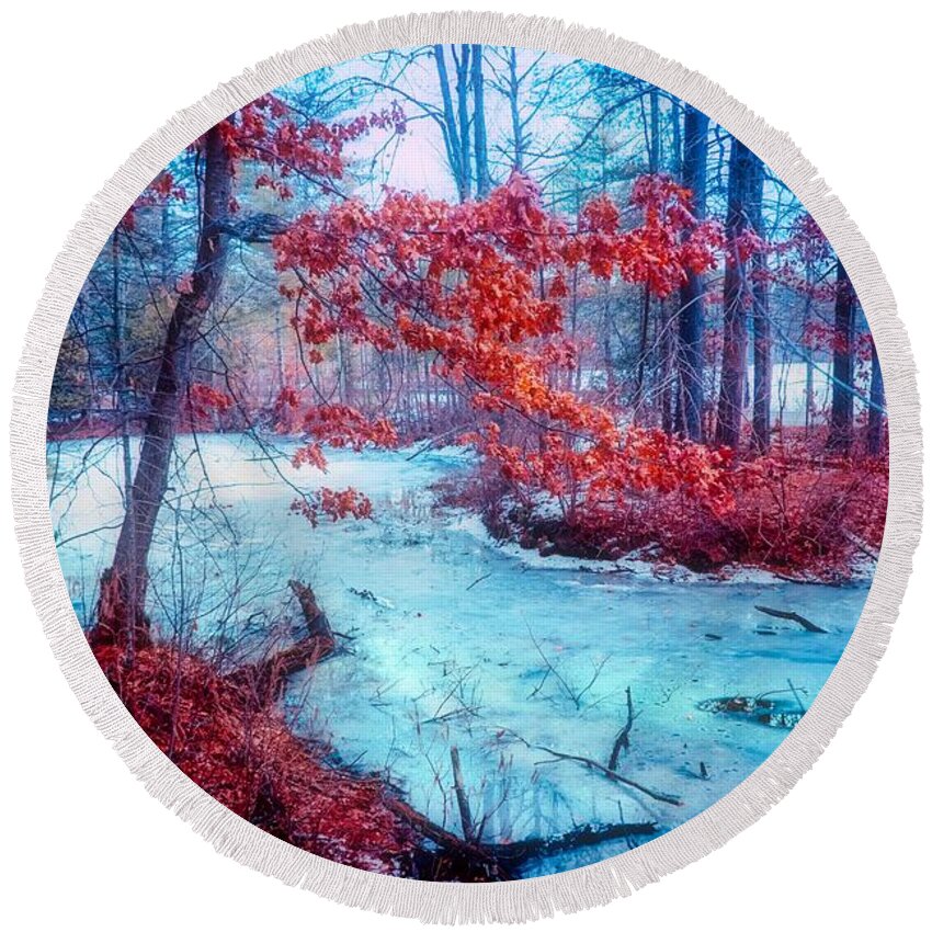 Winter Wonders Round Beach Towel featuring the photograph Winter Wonders 5 by Lilia S