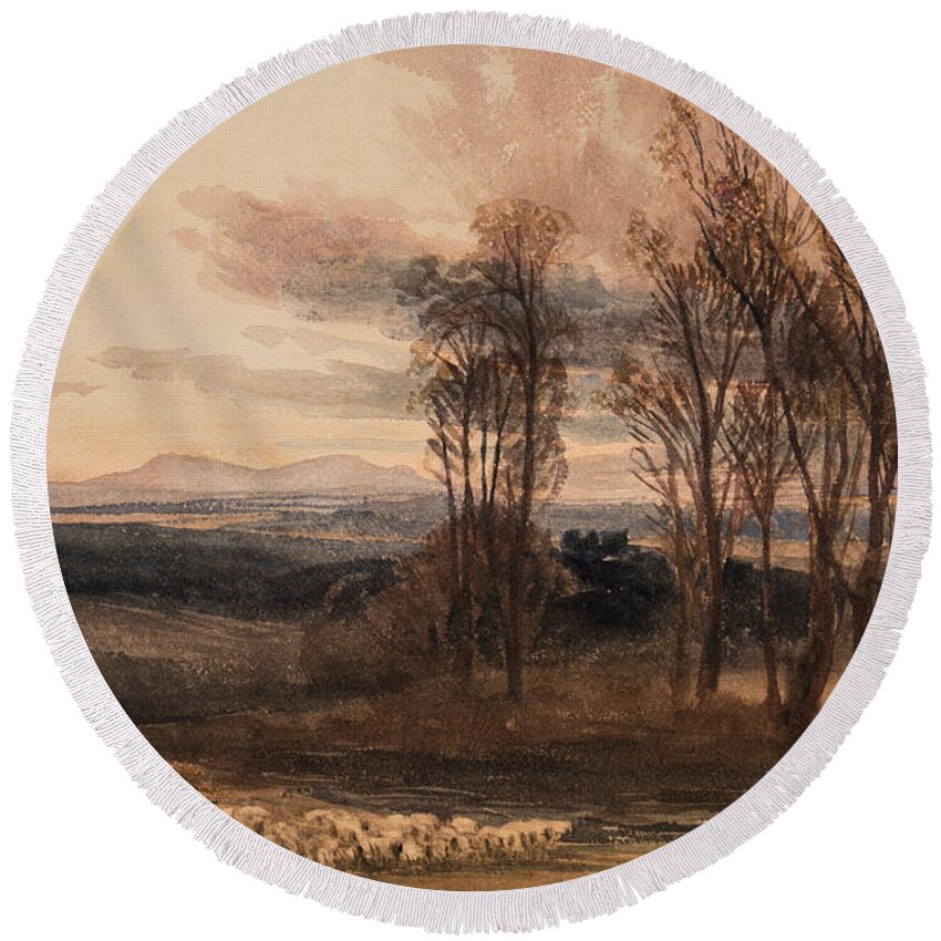 Winters Dusk Round Beach Towel featuring the painting Winter's Dusk by Peter de Wint