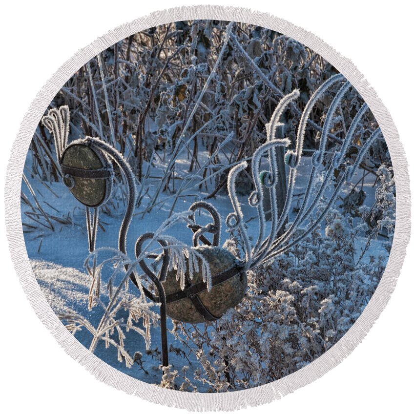 Frost Round Beach Towel featuring the photograph Winter's Garden by Alana Thrower
