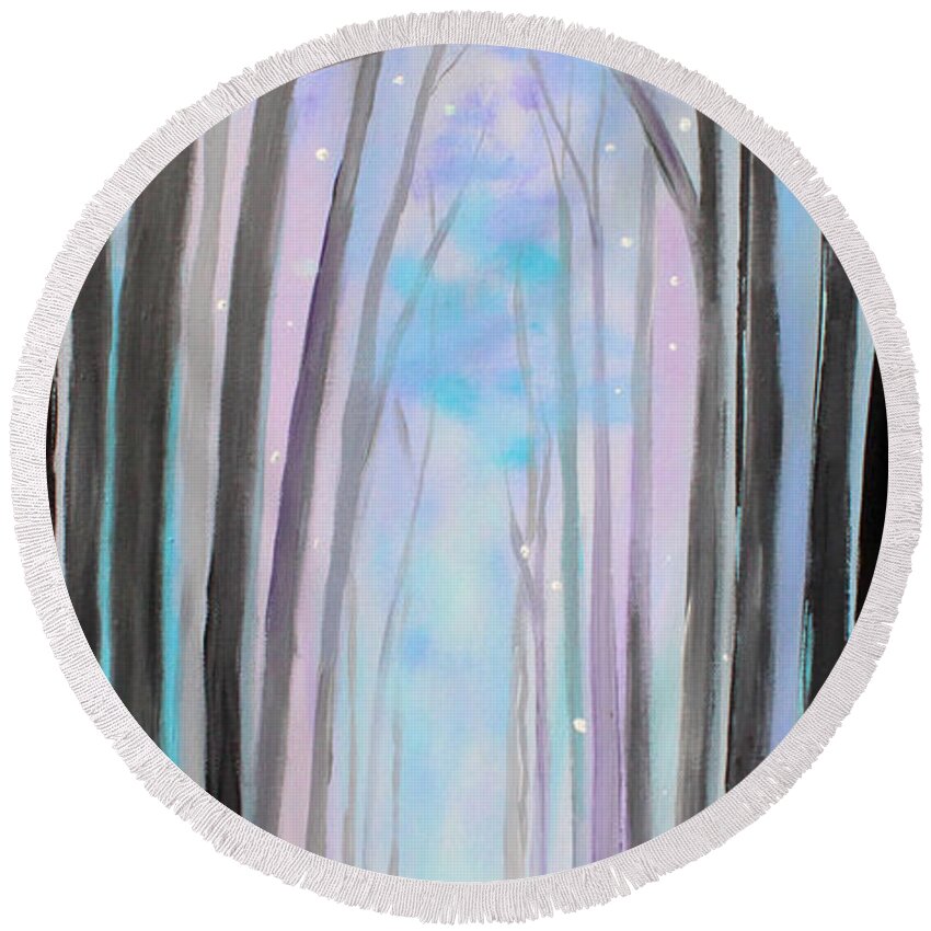Winter Round Beach Towel featuring the painting Winter's Walk by Stacey Zimmerman