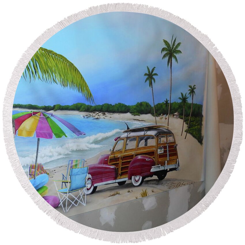  Round Beach Towel featuring the painting WIP 03- Tyler's Room by Cindy D Chinn