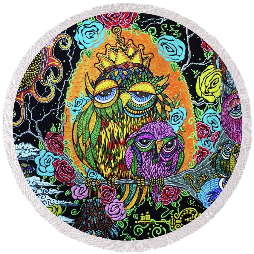 Animal Round Beach Towel featuring the painting Wisdom Tree by Laura Barbosa