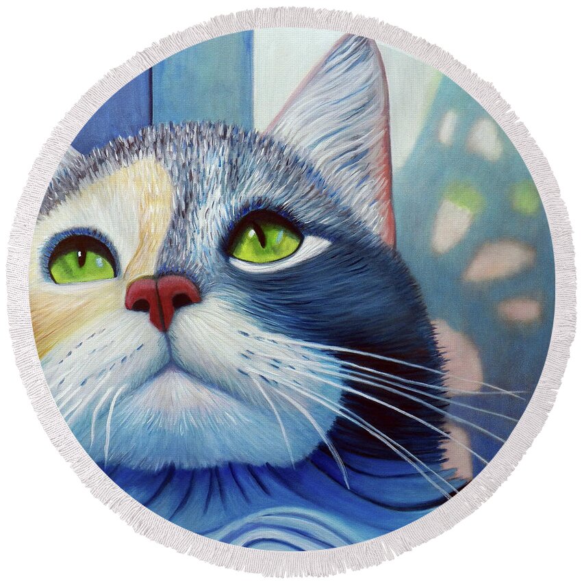 Cat Round Beach Towel featuring the painting Wishing on a Star by Brian Commerford