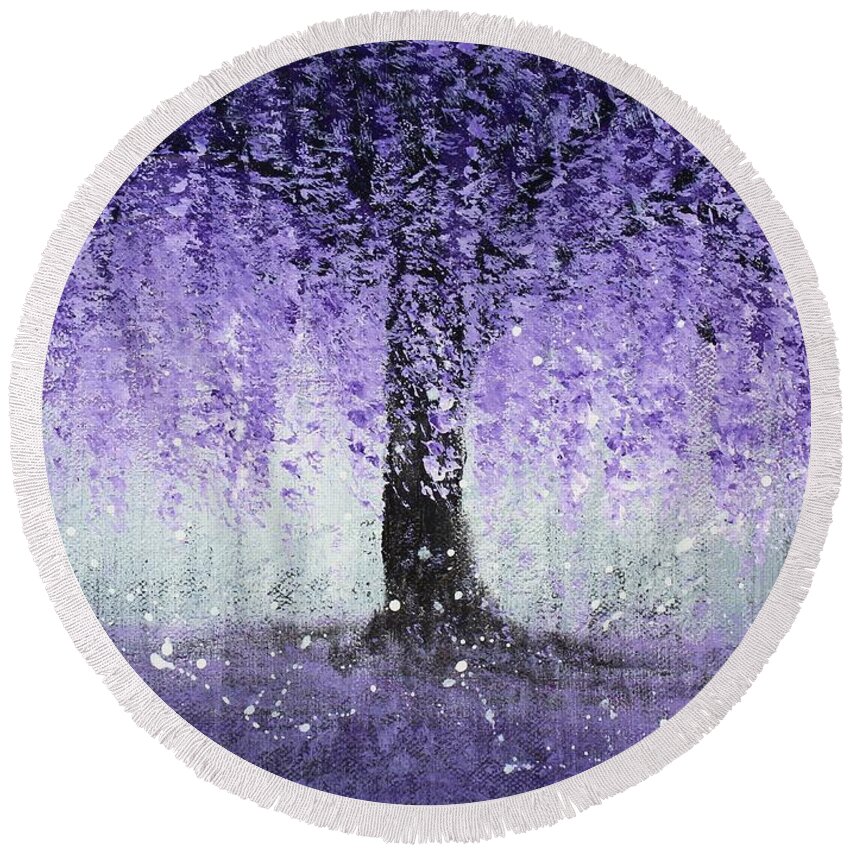 Tree Round Beach Towel featuring the painting Wisteria Dream by Kume Bryant