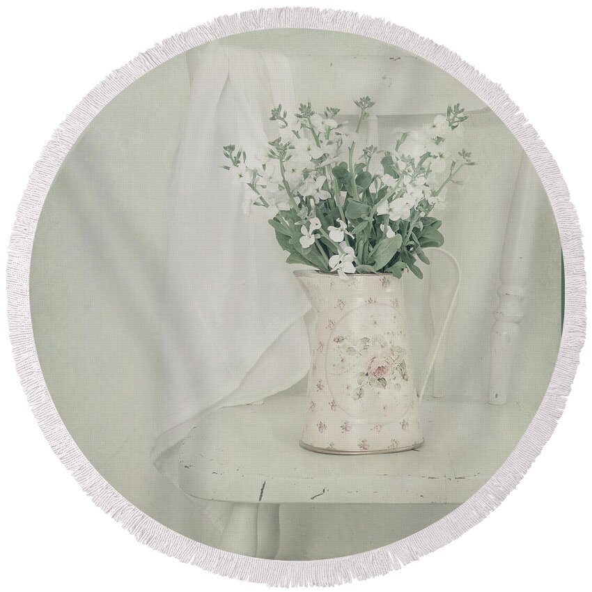 White Floral Round Beach Towel featuring the photograph With Love in My Heart by Kim Hojnacki
