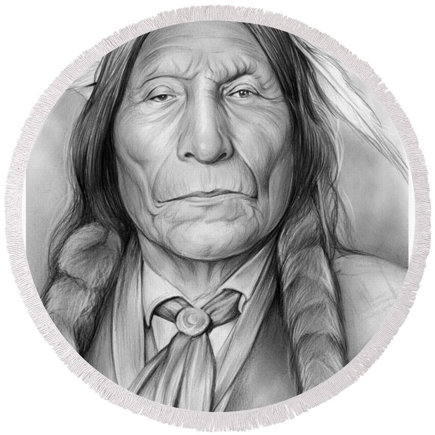 American Indian Round Beach Towel featuring the drawing Wolf Robe by Greg Joens