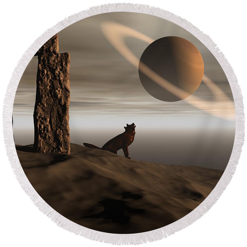 Bryce Round Beach Towel featuring the digital art Wolf song by Claude McCoy