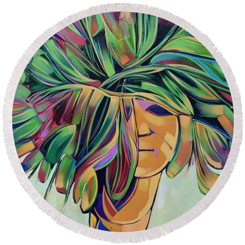Woman Round Beach Towel featuring the painting Woman Series by Enrique Zaldivar