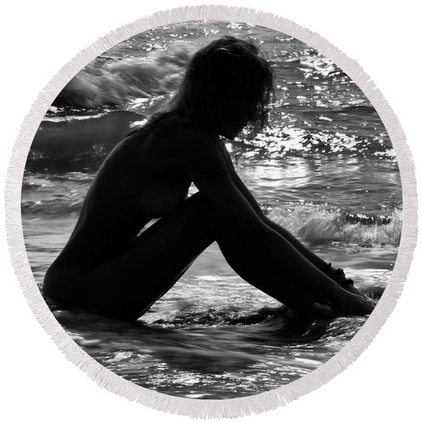 Nude Round Beach Towel featuring the photograph Woman by Stelios Kleanthous