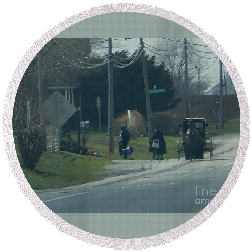 Amish Round Beach Towel featuring the photograph Women's Day Out by Christine Clark