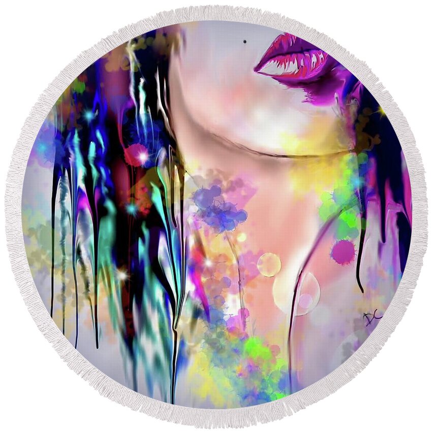 Face Round Beach Towel featuring the digital art Women's face by Darren Cannell
