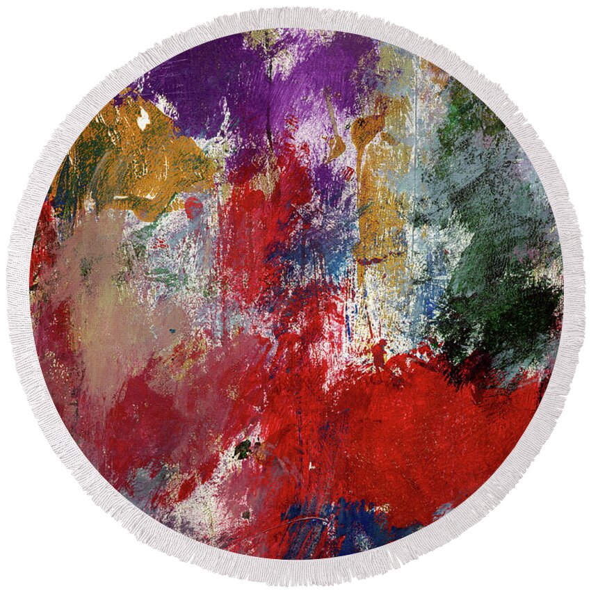 Abstract Round Beach Towel featuring the painting Wonderland 3- Art by Linda Woods by Linda Woods