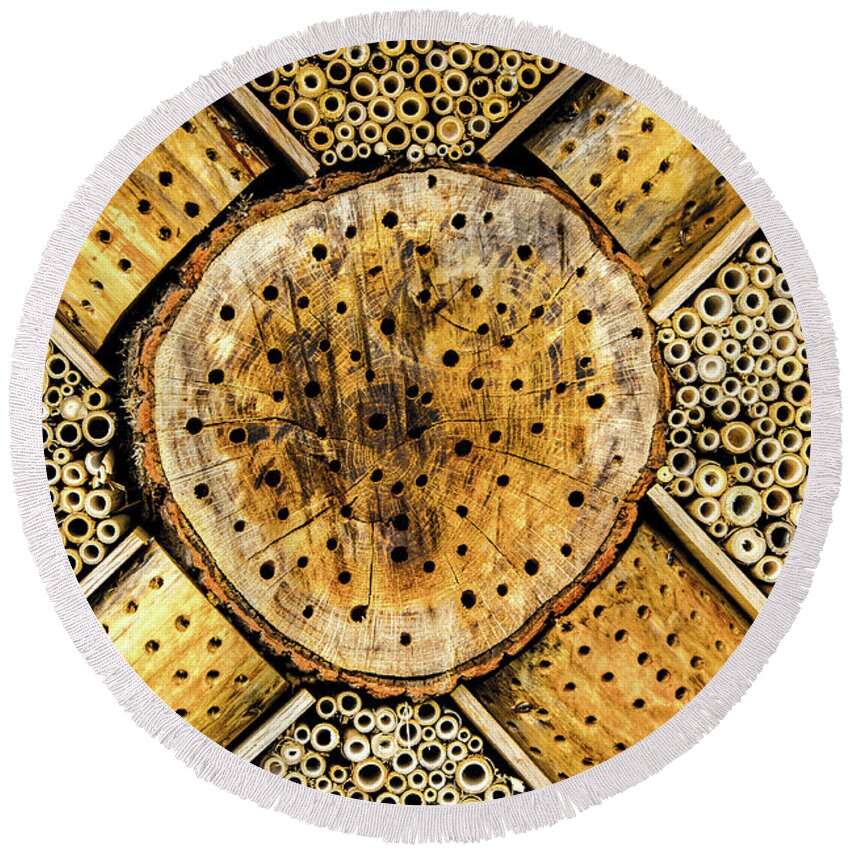 Insect Round Beach Towel featuring the photograph Insect Hotel #3 by Adriana Zoon