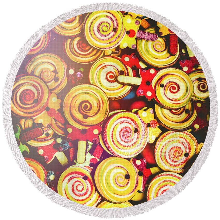 Lollies Round Beach Towel featuring the photograph Wooden lollipops by Jorgo Photography