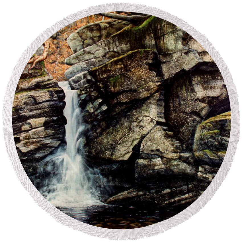  Waterfall Round Beach Towel featuring the painting Woodland Falls by Frank Wilson