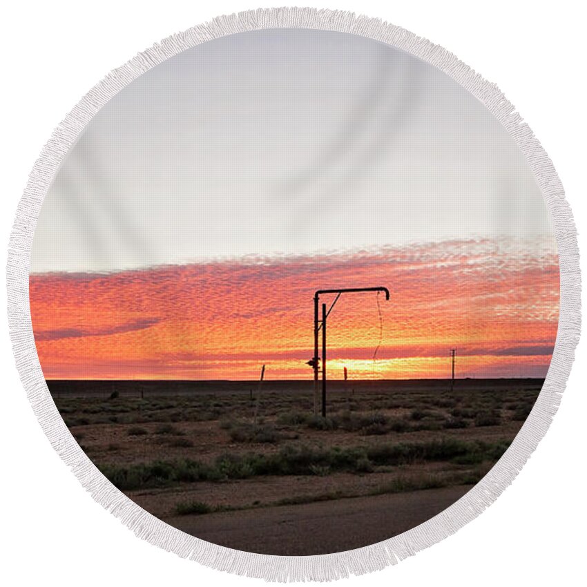 Woomera Round Beach Towel featuring the photograph Woomera Sunset by Linda Lees
