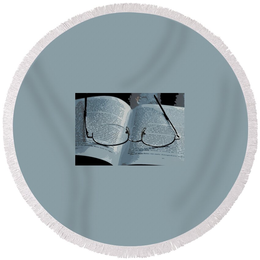 Eyeglasses Round Beach Towel featuring the photograph Words by Caroline Stella