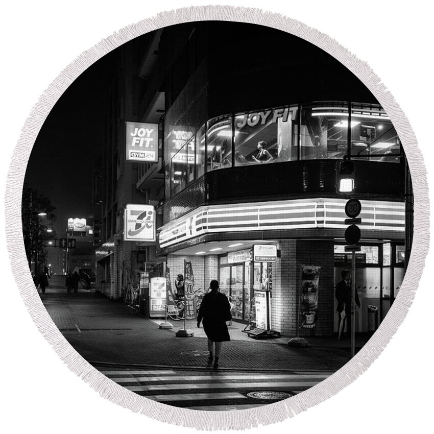 People Round Beach Towel featuring the photograph Workout the Night, Tokyo Japan by Perry Rodriguez