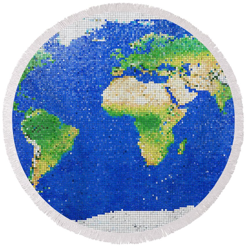 World Round Beach Towel featuring the photograph World Map Mosaic by Frans Blok