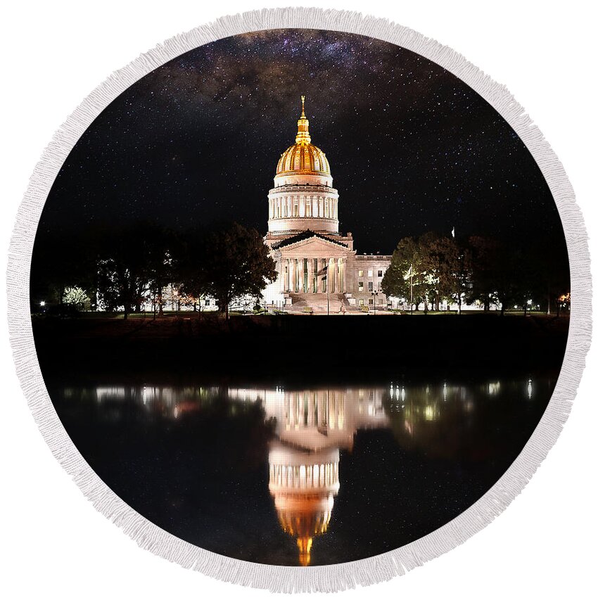 State Capitol Round Beach Towel featuring the photograph West Virginia State Capitol by Lisa Lambert-Shank