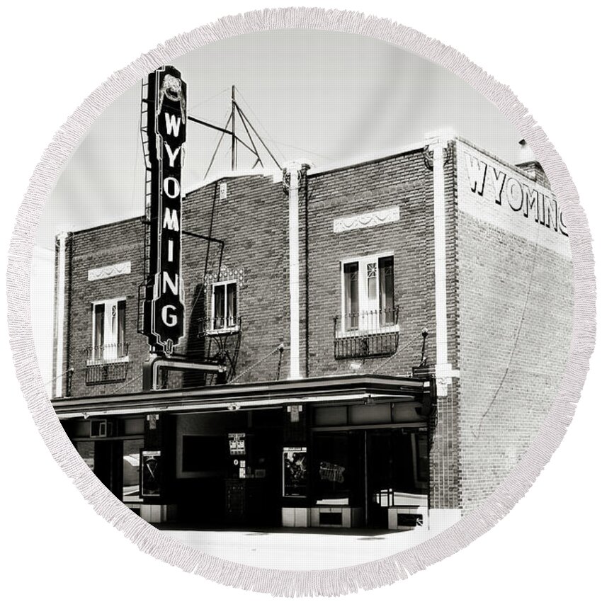 Americana Round Beach Towel featuring the photograph Wyoming Theater 2 by Marilyn Hunt