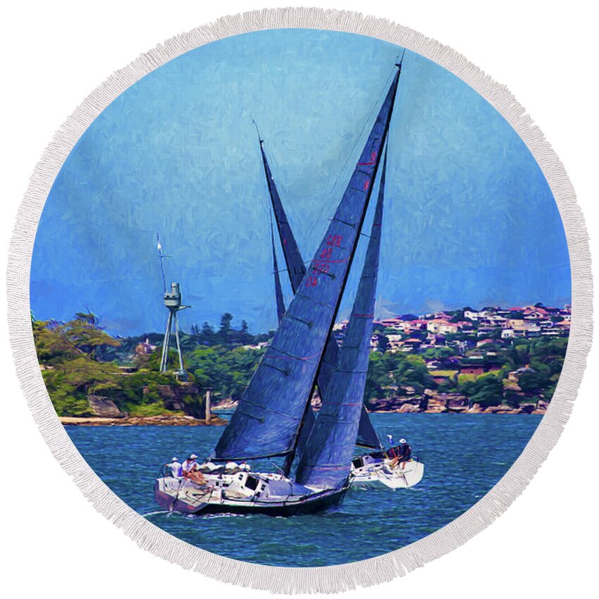 Yacht Race Round Beach Towel featuring the photograph Yacht race on Sydney Harbour by Sheila Smart Fine Art Photography