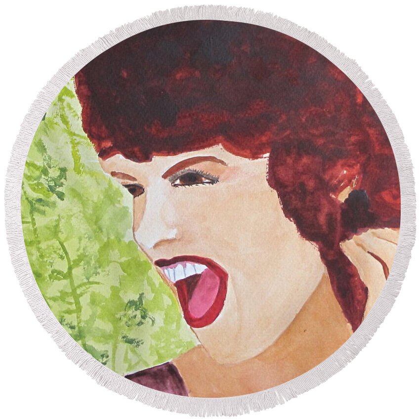 Woman Round Beach Towel featuring the painting Yah by Sandy McIntire