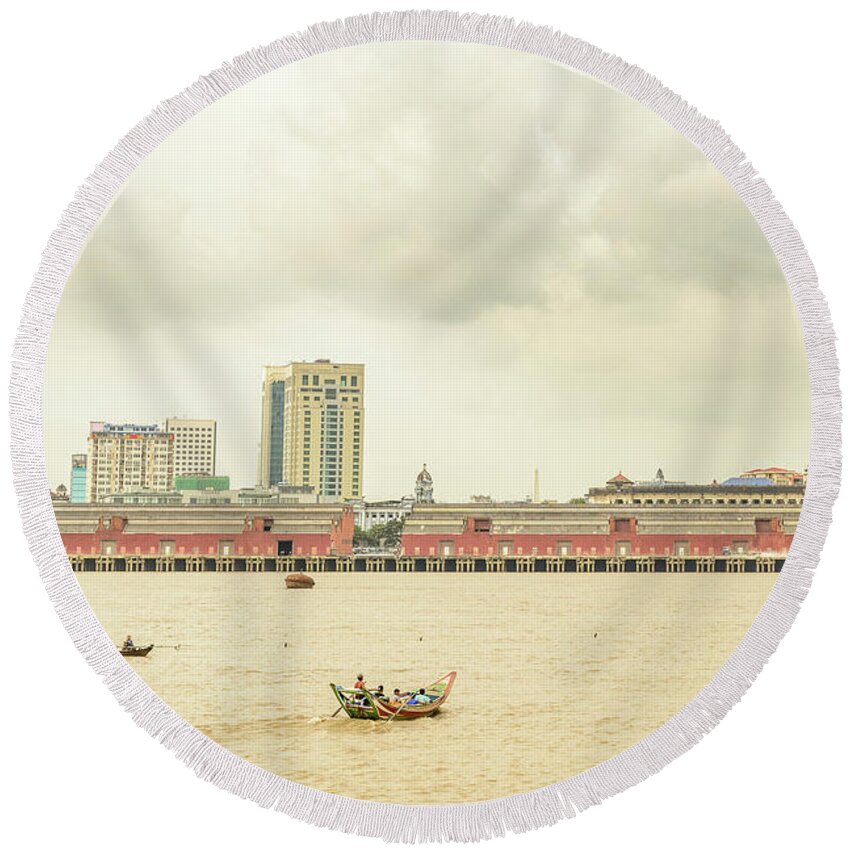  Harbor Round Beach Towel featuring the photograph Yangon Waterfront 1 by Werner Padarin