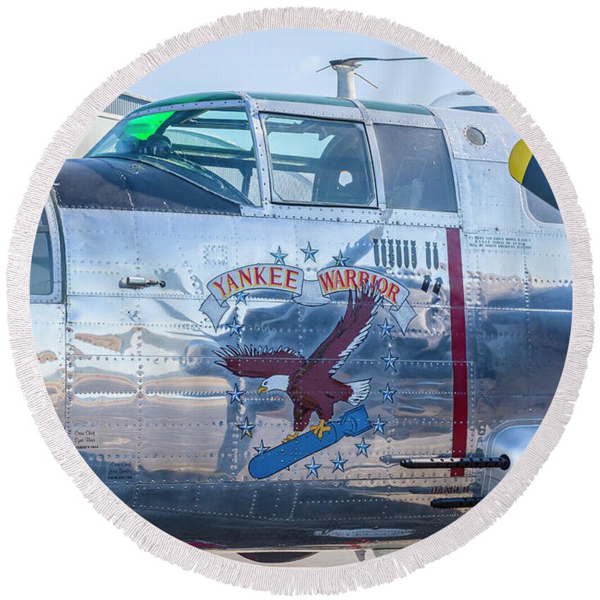 Aircraft Round Beach Towel featuring the photograph Yankee Warrior - B-25 Bomber by Jack R Perry