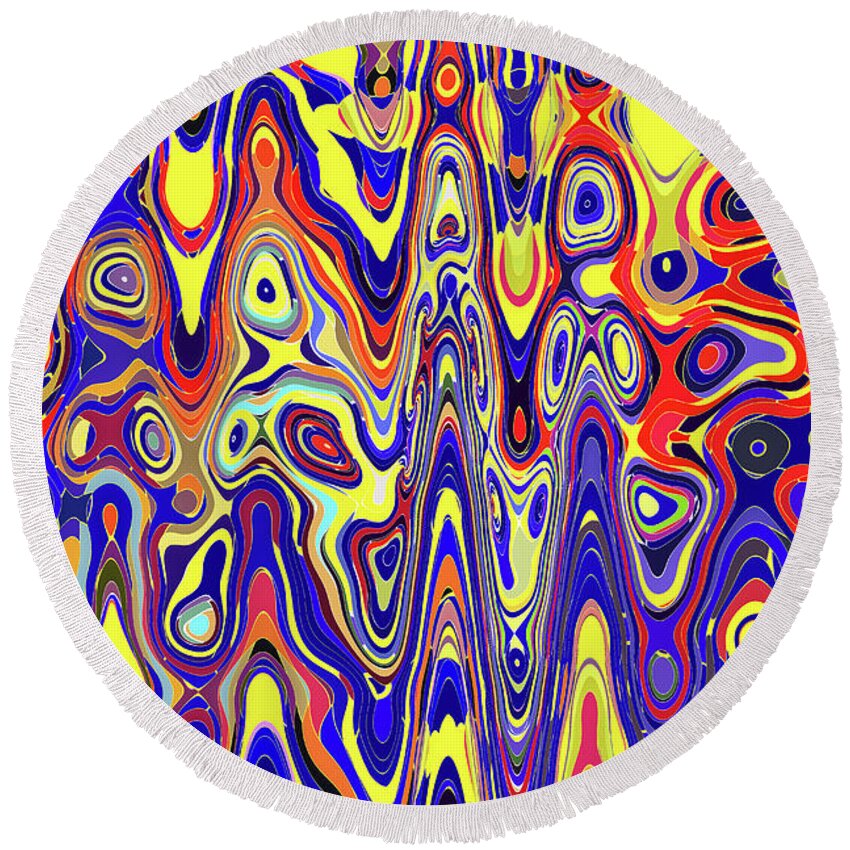 Yellow Blue Red And Green Abstract Round Beach Towel featuring the digital art Yellow Blue Red And Green Abstract by Tom Janca