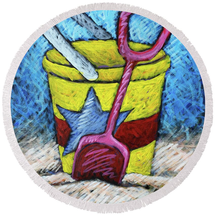 Painting Round Beach Towel featuring the painting Yellow Bucket by Karla Beatty