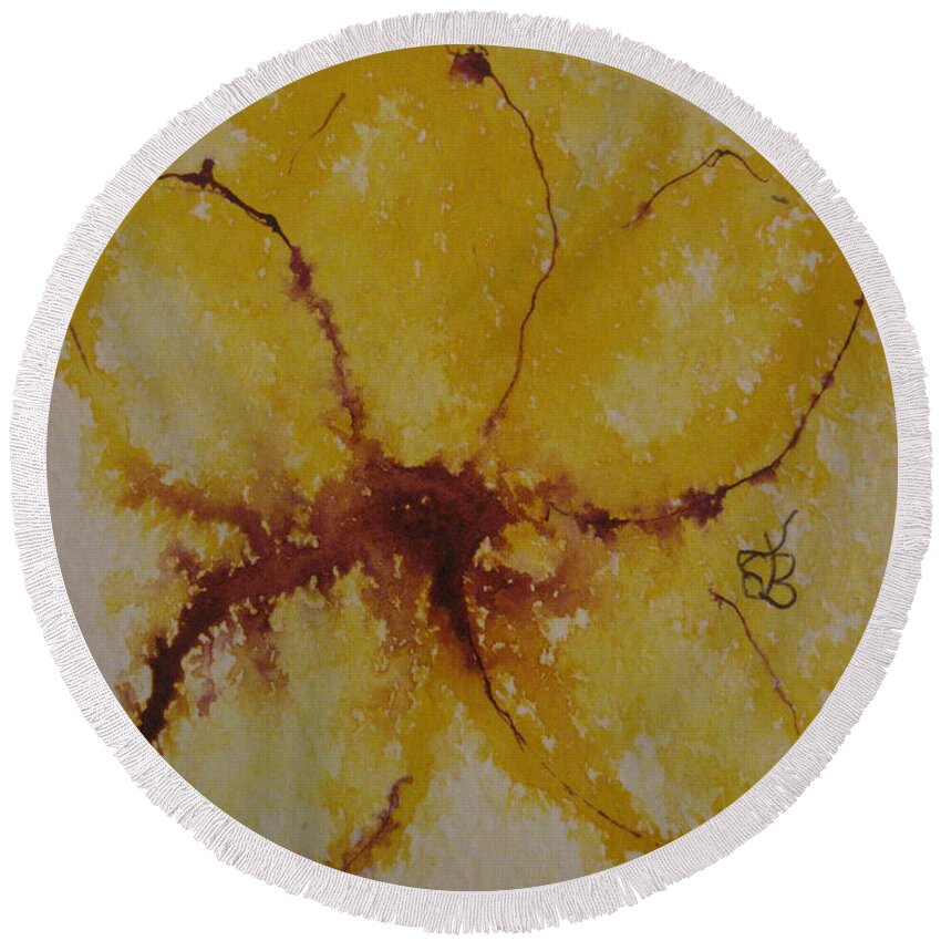 Yellow Round Beach Towel featuring the drawing Yellow Flower by AJ Brown