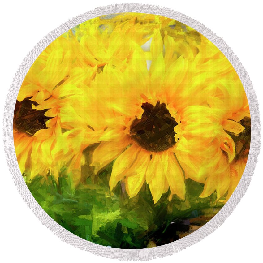 Flower Round Beach Towel featuring the digital art Yellow Flowers by Ken Morris