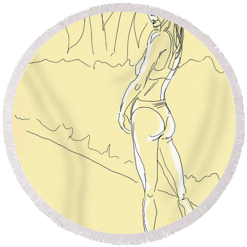 Figure Round Beach Towel featuring the digital art Yellow Girl by Michael Kallstrom