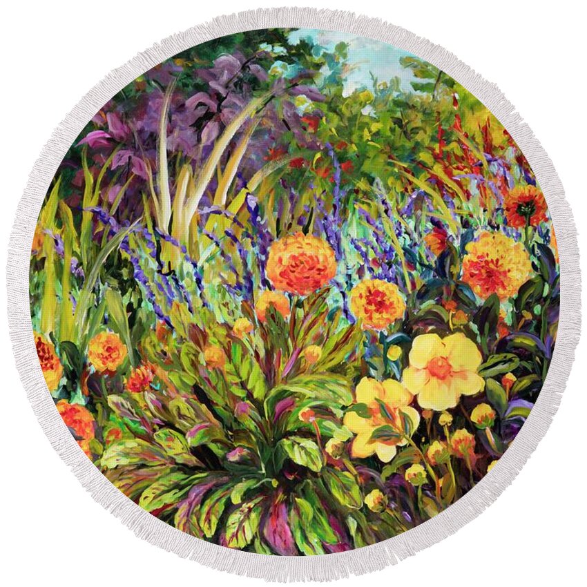 Flowers Round Beach Towel featuring the painting Yellow Green by Ingrid Dohm