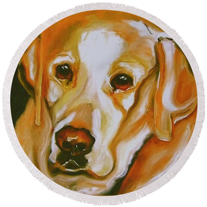 Oil Round Beach Towel featuring the painting Yellow Lab Amazing Grace by Susan A Becker
