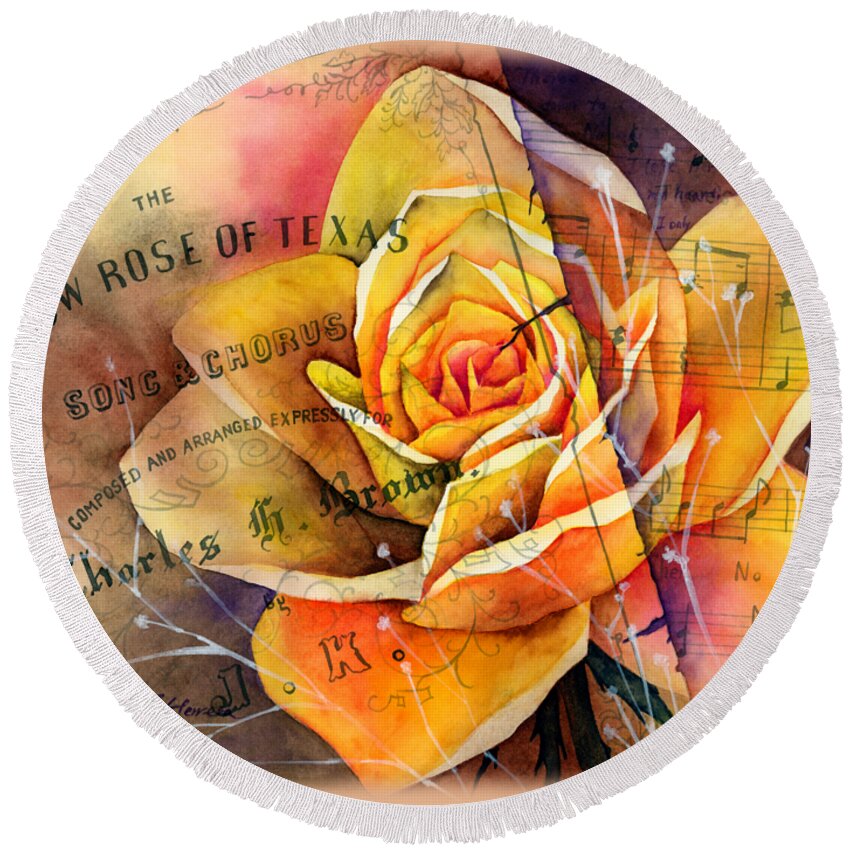 Rose Round Beach Towel featuring the painting Yellow Rose of Texas by Hailey E Herrera