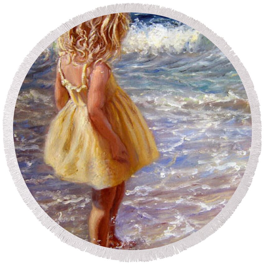Yellow Dress Round Beach Towel featuring the painting Yellow Sundress by Marie Witte