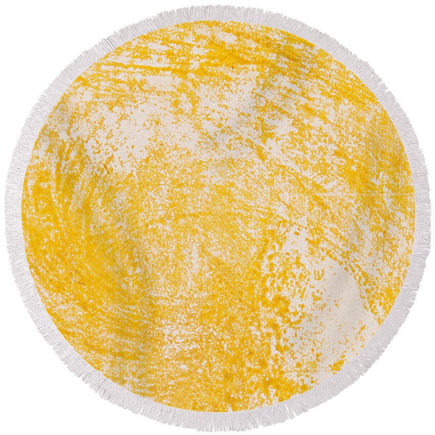 Abstract Round Beach Towel featuring the photograph Yellow textured wall background by Michalakis Ppalis