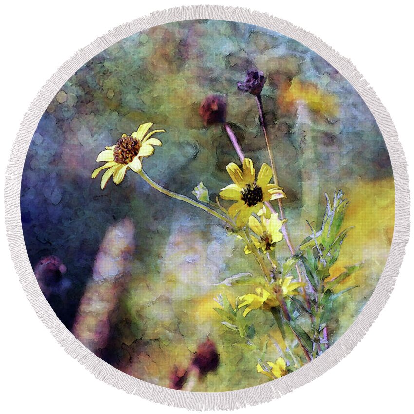 Yellow Round Beach Towel featuring the photograph Yellow Wildflowers 3230 IDP_2 by Steven Ward
