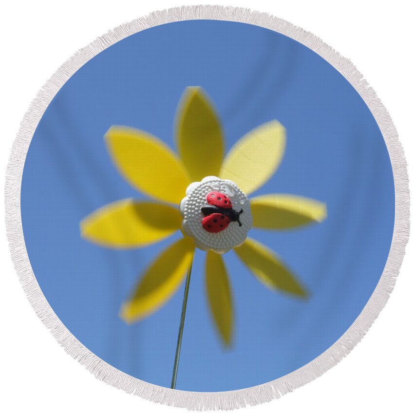 Yellow Round Beach Towel featuring the photograph Yellow Windmill by Helen Jackson