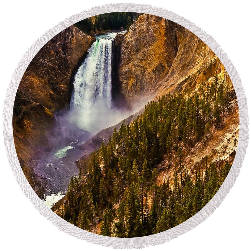 Yellowstone Falls Round Beach Towel featuring the photograph Yellowstone Falls by Harry Spitz