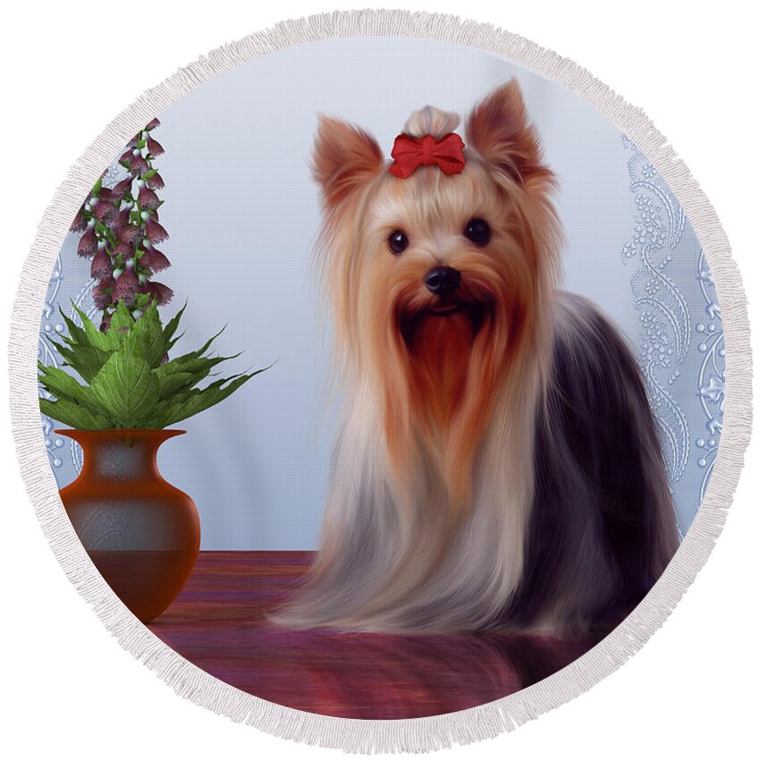 Yorkshire Terrier Round Beach Towel featuring the painting Yorkshire Terrier by Corey Ford