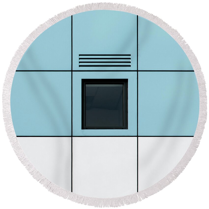 Urban Round Beach Towel featuring the photograph Square - Yorkshire Windows 3 by Stuart Allen