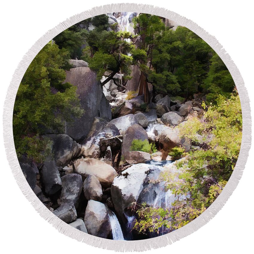 Nature Round Beach Towel featuring the photograph Yosemite's Cascade Creek Fall by Susan Eileen Evans