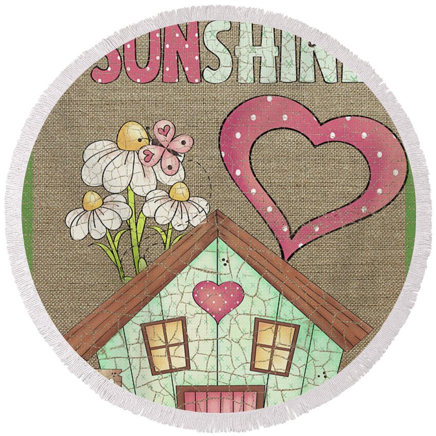 Sunshine Round Beach Towel featuring the painting You are my Sunshine-JP3906 by Jean Plout