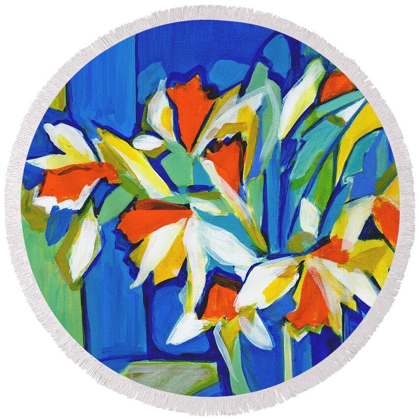 Contemporary Painting Round Beach Towel featuring the painting You Can Never Hold Back Spring by Tanya Filichkin