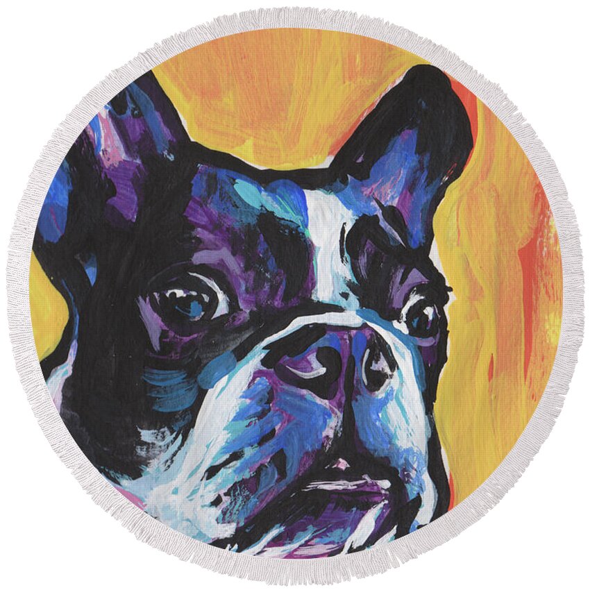 Boston Terrier Round Beach Towel featuring the painting You're My Boss by Lea