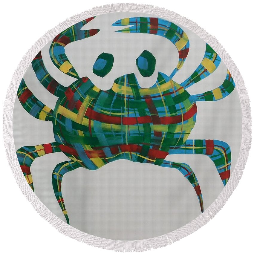 Nautical Round Beach Towel featuring the painting You're Such a Crab by Terri Einer